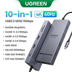 UGREEN 12-in-1 USB-C Docking Station with Dual HDMI 4K@120Hz, DP, 100W PD