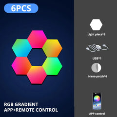 RGB Smart Hexagon Wall Light – App-Controlled Music Sync Ambient Lamp