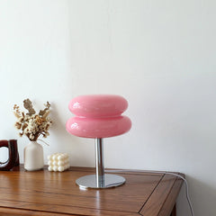 Macaron Glass Bedside Lamp with 3-Color Dimming, Eye-Care Night Light Decor