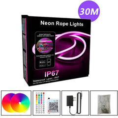 EU Plug RGB Neon Rope Light, DC24V Bluetooth App Control, Indoor/Outdoor