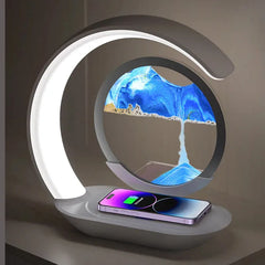 Quicksand Table Lamp with Wireless Charging, 3D Hourglass Sand Art Night Light