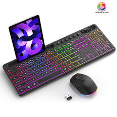 Wireless Keyboard and Mouse Combo with Backlit Full-Size Ergonomic Keyboard