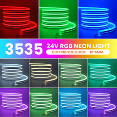 EU Plug RGB Neon Rope Light, DC24V Bluetooth App Control, Indoor/Outdoor