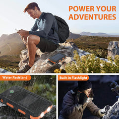 20000mAh Waterproof Solar Power Bank with Dual USB Ports & LED Flashlight