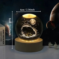 3D Dolphin Moon Crystal Ball Lamp – Laser Etched Marine Decor Gift Night Light