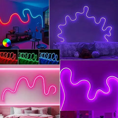 EU Plug RGB Neon Rope Light, DC24V Bluetooth App Control, Indoor/Outdoor