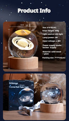 6cm 3D Crystal Globe with LED Base – Moon, Planets & Astronaut Design