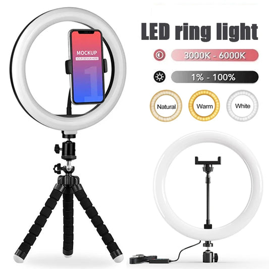 Portable 10-Inch LED Ring Light Kit with Tripod for Live Video & Photo Studio