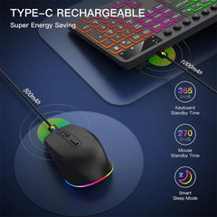 Wireless Keyboard and Mouse Combo with Backlit Full-Size Ergonomic Keyboard