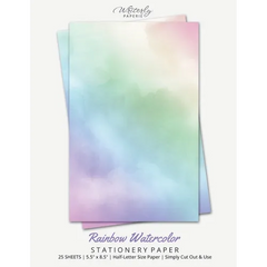Rainbow Watercolor Stationery Paper: Half Letter Size Paper, Art Themed, Letter Writing Paper, 25-sheets
