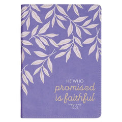 Christian Art Gifts Classic Journal He Who Promised Heb. 10:23 Bible Verse, Inspirational Scripture Notebook, Ribbon Marker, Purple Vegan Leather Flex