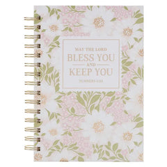 Christian Art Gifts Inspirational Journal, Bless You and Keep You Wide Ruled Notebook, Numbers 6:24 Bible Verse, Pink Floral, 192 Lined Pages W/Script