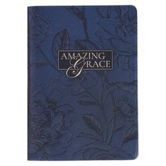 Christian Art Gifts Inspirational Zippered Journal, Amazing Grace Wide Ruled Notebook, Navy Blue Vegan Leather, 336 Lined Pages W/Scripture, (9" X 6.4